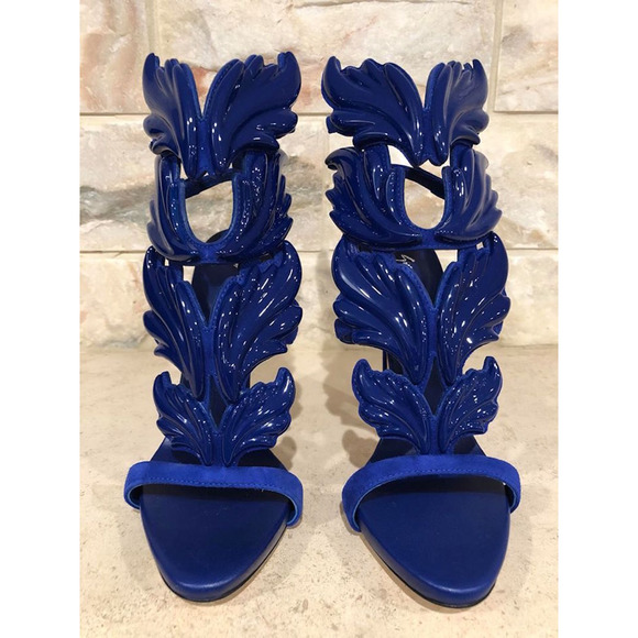 Giuseppe Zanotti Cruel Summer 110 Blue Setter Wing Strap Sandal Heel Pump 35 - Picture 4 of 12